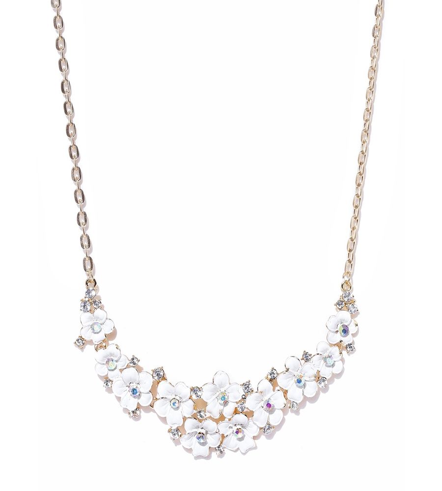 Youbella White Gold-Plated Floral Stone-Studded Necklace